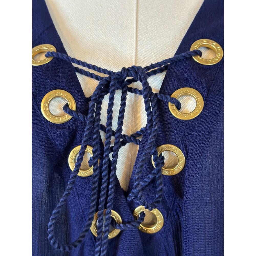 La Blanca Women’s Medium Navy Blue Capri Lace-up Swimwear Caftan Dress Cover-Up - Picture 3 of 6